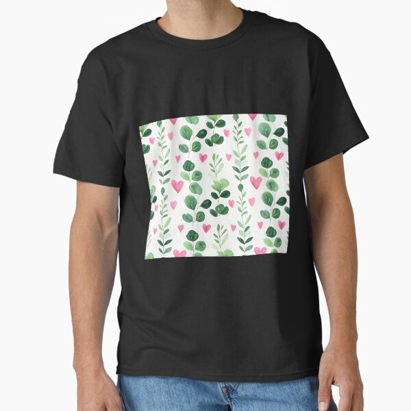 Cute Floral Hearts and Leaves Pattern Classic T-Shirt