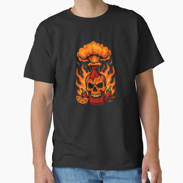 Hot Sauce Apocalypse – Flaming Skull Bottle Kaiju Tee by Snackwear Apparel Classic T-Shirt