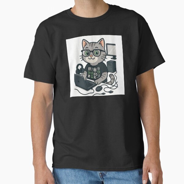 Cute Tech Support Cat Illustration – IT Helpdesk Mascot Design Classic T-Shirt