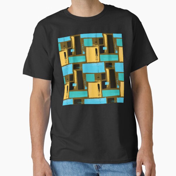 Aqua, Teal, And Yellow Rectangle Designs Abstract Pattern Classic T-Shirt