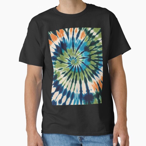 Beautiful Spiral Dye with Blue, Orange and Green tie dye - colorful or playful tie-dye print Classic T-Shirt
