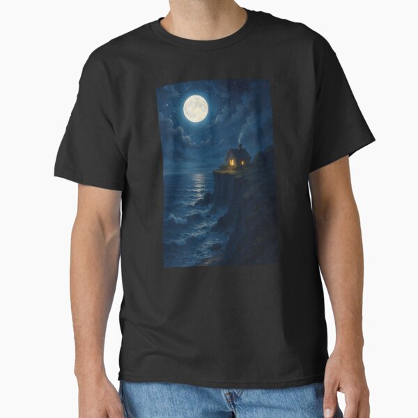 The Breathing Landscape (10/∞) - Cliffside Moonlight Cottage Classic T-Shirt