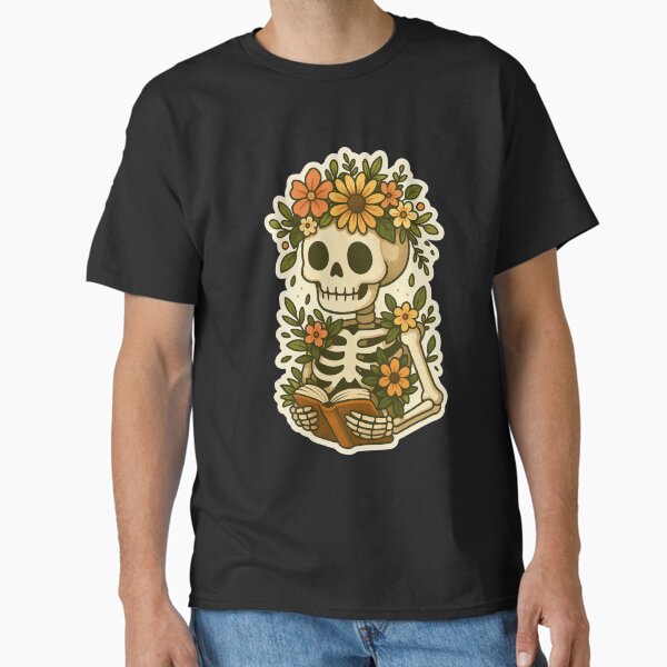 Reading flower skeleton Classic T-Shirt