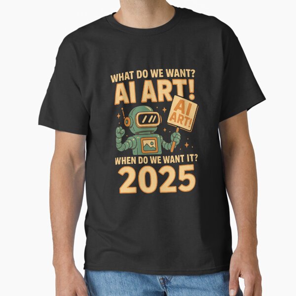 AI Art Retro Robot Protest for 2025 Creators Classic T-Shirt