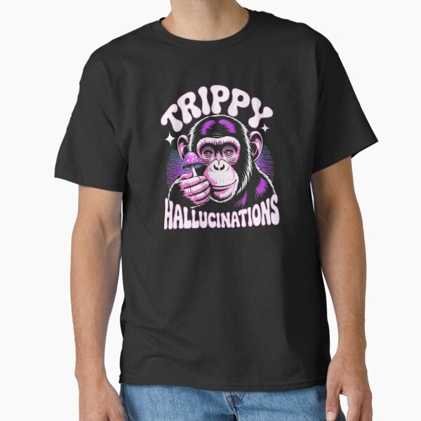 Psychedelic Trippy Chimpanzee with Magic Mushroom – Retro Neon Hallucination Art for Ravers & Festival Lovers Classic T-Shirt