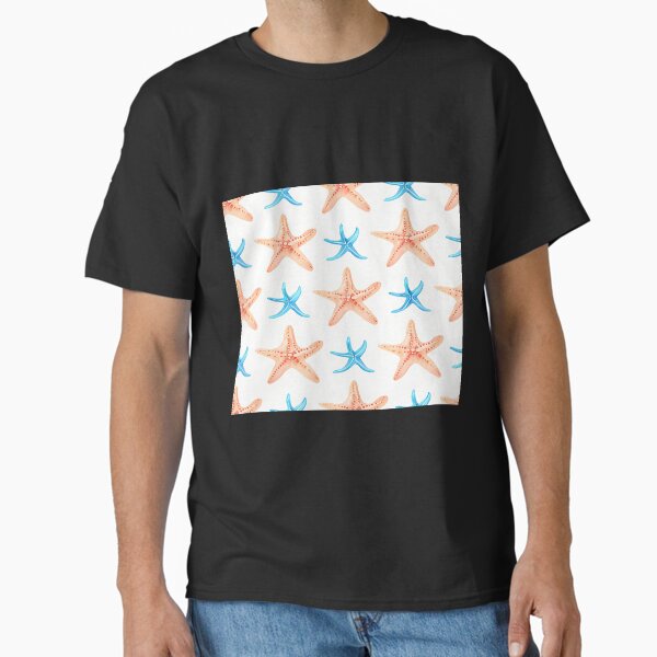 Blue Orange Starfish Pattern On White Background Classic T-Shirt