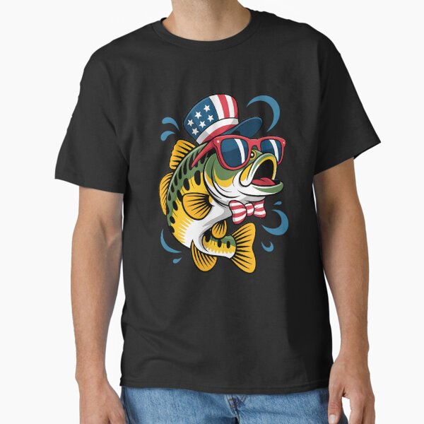 Bass Fish 4th Of July American US Flag Patriotic Fishing Classic T-Shirt