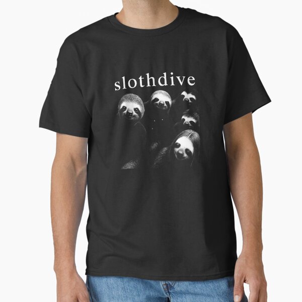 Slothdive Shirt, Funny Band Parody Tee, Slowdive Sloth Mashup, Shoegaze Animal Shirt, Indie Music Fan Gift, Black White Graphic Classic T-Shirt