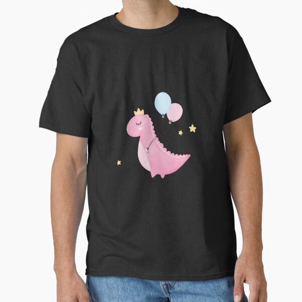 Pink dinosaur with balloons. Classic T-Shirt