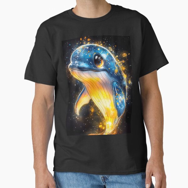 Majestic Animal Glowing Blue Whale Swimming Cosmic Light Fantasy Space Classic T-Shirt