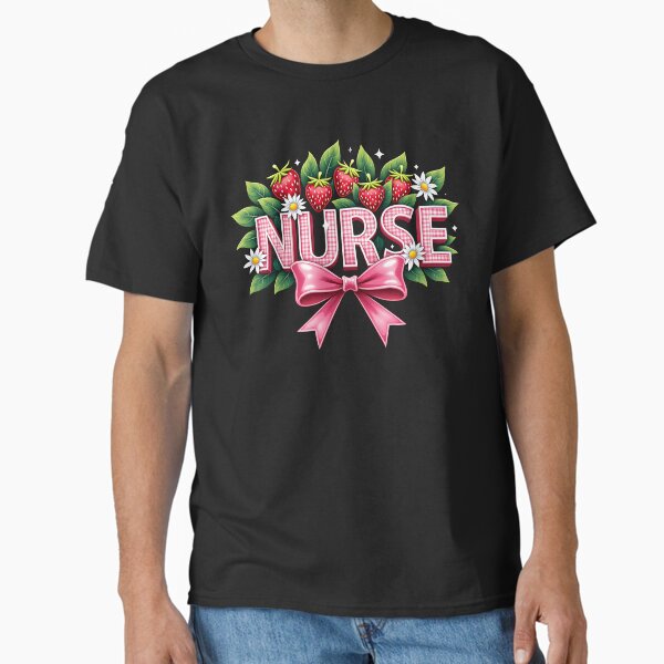 Preppy Nurse Strawberry Coquette Bow, Cute Strawberry RN CNA T-Shirt Classic T-Shirt