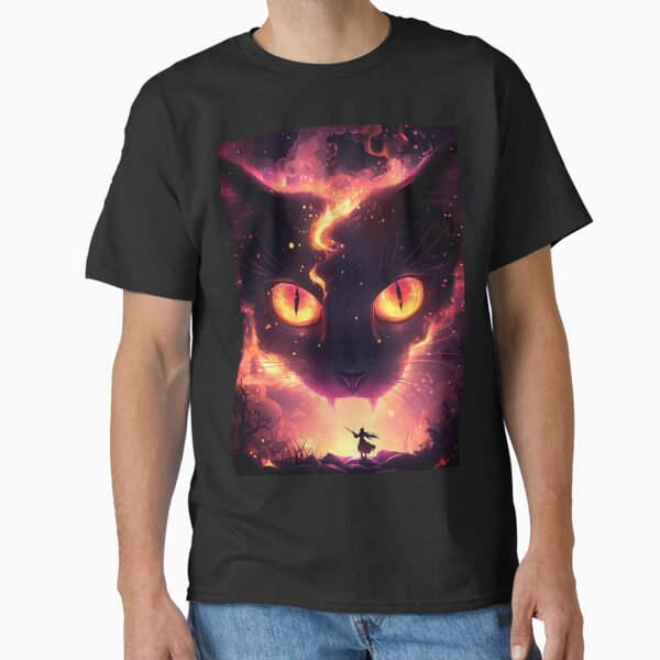 Celestial Eyes Savannah Cat Fiery Gaze Fantasy Battle Girl Silhouette Burning World Classic T-Shirt