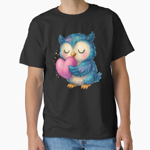 Adorable Kawaii Owl Hugging Heart – Love Bird Sticker Classic T-Shirt