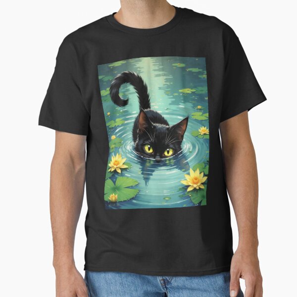 Black Cat in Water Lilies Classic T-Shirt