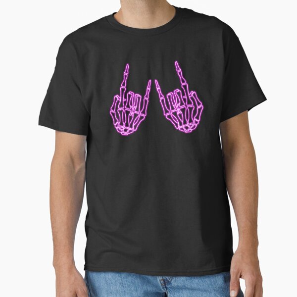 Neon Pink Skeleton Hands Devil Horns Classic T-Shirt
