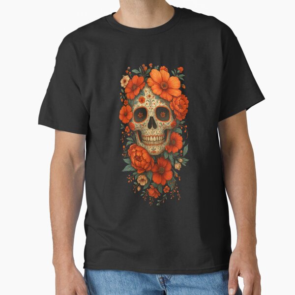 Floral Sugar Skull – Day of the Dead Illustration Classic T-Shirt