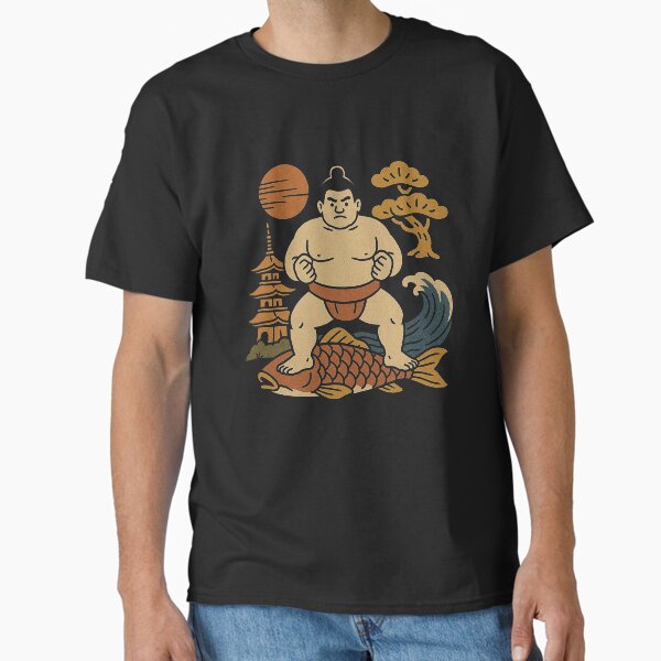 Vintage Japanese Sumo Wrestler Riding Koi Art Classic T-Shirt