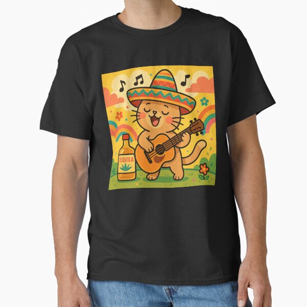 Tequila Cat in Sombrero playing guitar Classic T-Shirt