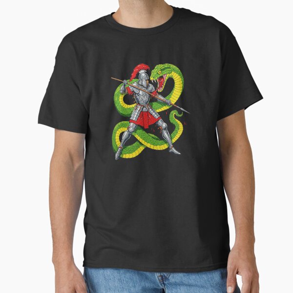 Knight Fighting Giant Green Serpent Classic T-Shirt