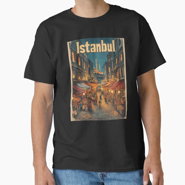 Wander through the bustling market of Istanbul as evening descends, with colorful stalls and the silhouette of iconic minarets illuminating Classic T-Shirt