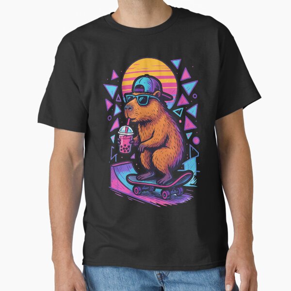Capybara Skater Drink Bubble Tea Retro Classic T-Shirt