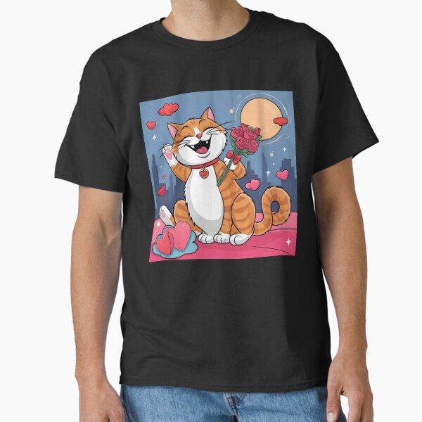 Super cute laughing cat with many hearts Classic T-Shirt