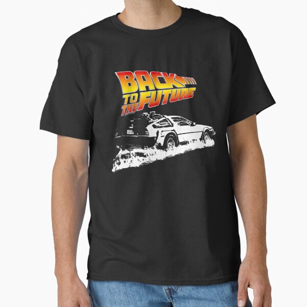 Back to the Future - DeLorean Fire Tracks White Stencil Fan Art Classic T-Shirt