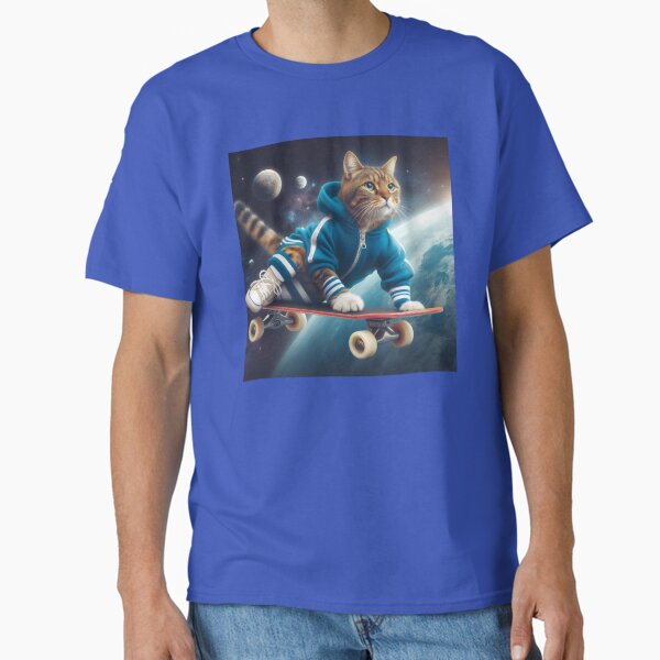 a cute cat skateboarding in space Classic T-Shirt