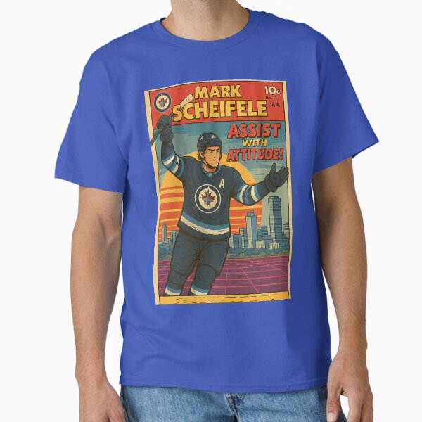 Mark Scheifele Comic Book Poster â€“ Winnipeg Jets Retro NHL Art Print, â€œAssist with Attitude!â€ Cover Design Classic T-Shirt