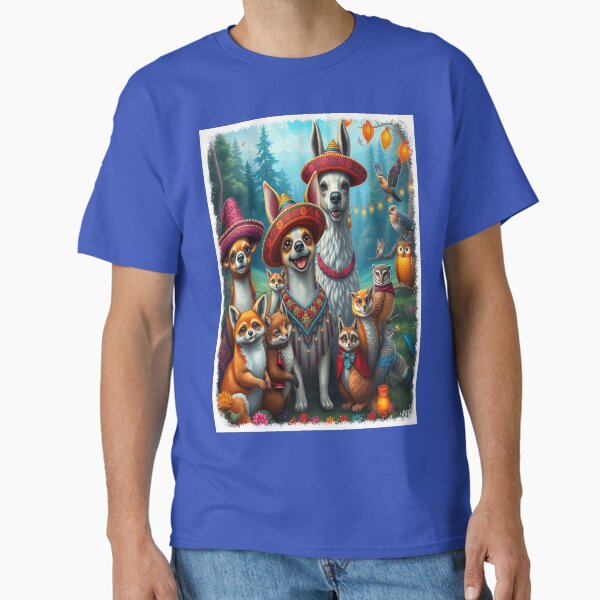 Whimsical animals with vibrant sombreros in a lively celebration—a surreal moment full of joy and colors Classic T-Shirt