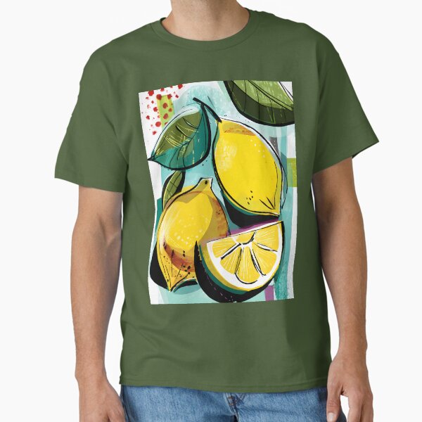Vibrant Lemon Medley - Bold Yellow Lemons with Green Leaves and Playful Abstract Background Classic T-Shirt