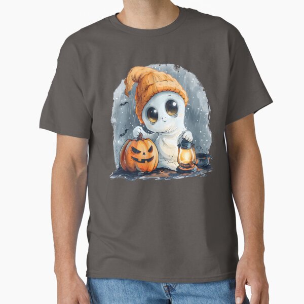 Cute Halloween Ghost with Pumpkin and Lantern Classic T-Shirt
