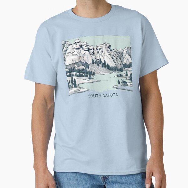 South Dakota USA - 3D Sketch of Nature and Landmarks in Watercolor Style,   Classic T-Shirt