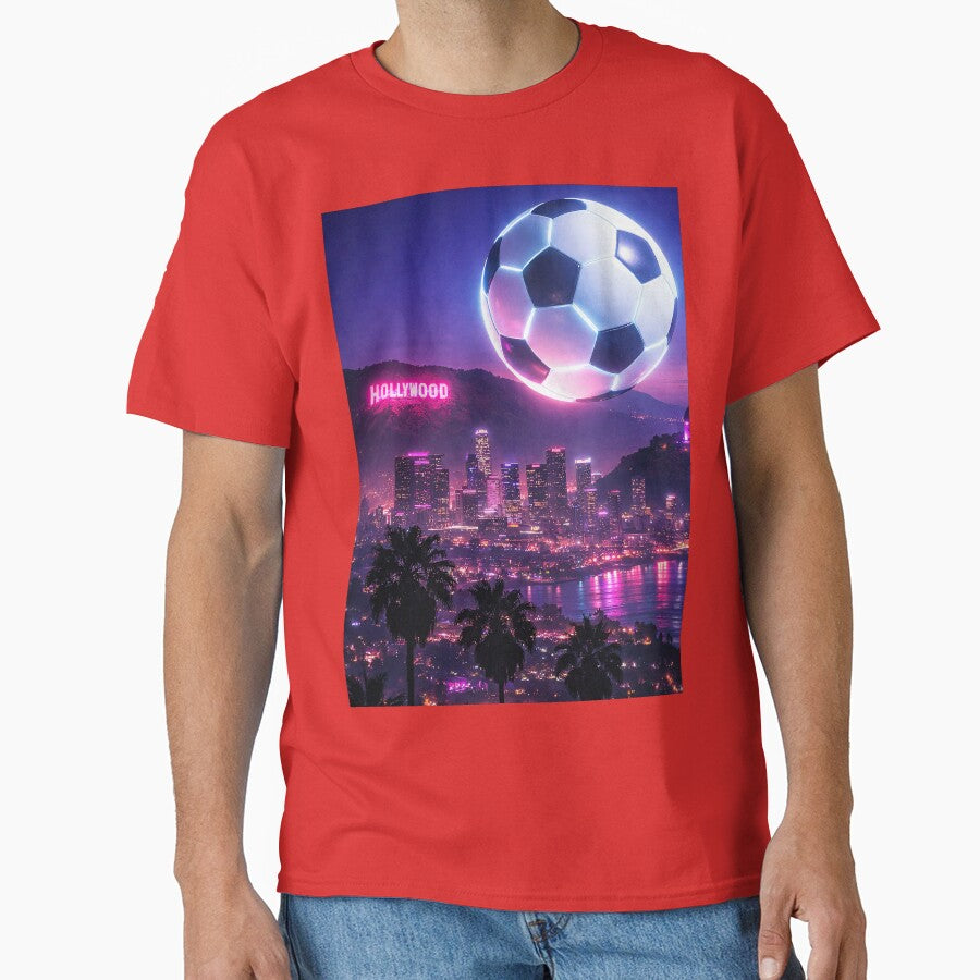 Futuristic Soccer Ball Over Los Angeles Cityscape Host of the World Cup by BrickByDream
