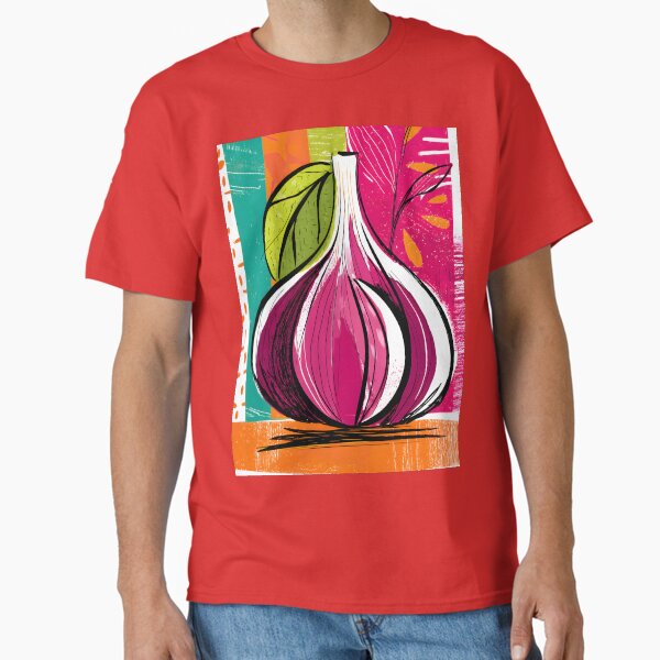 Spice Meets Style - A Bold Garlic Portrait with Abstract Flair and Vibrant Hues Classic T-Shirt