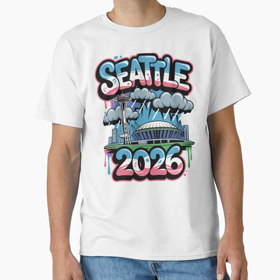 Seattle 2026  Space Needle Stadium Skyline T-Shirt V5 by DarylWelsh2024