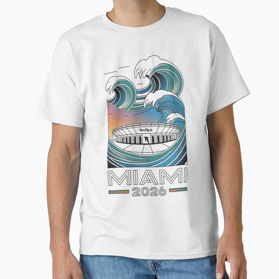 Miami 2026 Ocean Wave Football T-Shirt V11 by DarylWelsh2024