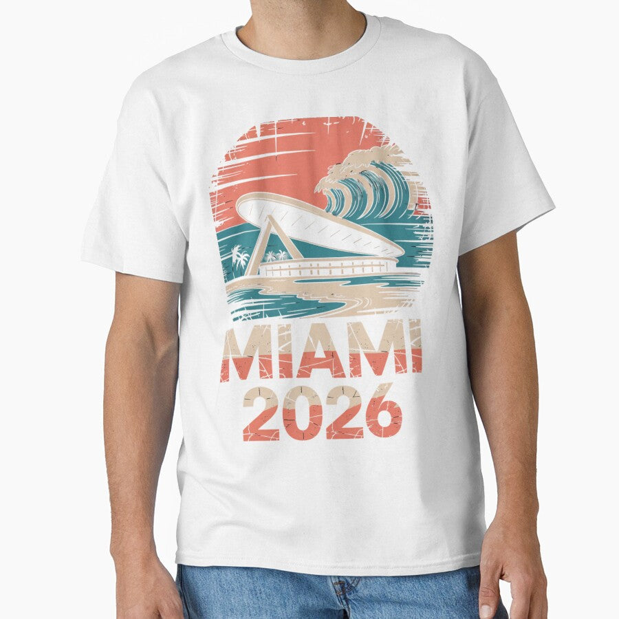 Miami 2026 Ocean Wave Football T-Shirt V15 by DarylWelsh2024
