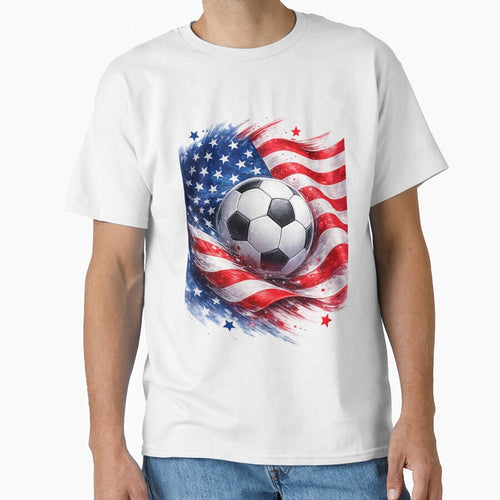 American Soccer Ball with USA Flag – Patriotic Sports Theme Graphic –  Red White Blue Design by RolMerch
