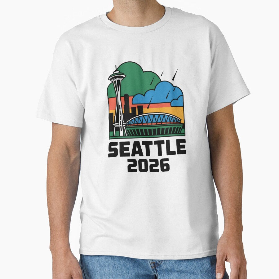 Seattle 2026  Space Needle Stadium Skyline T-Shirt V13 by DarylWelsh2024