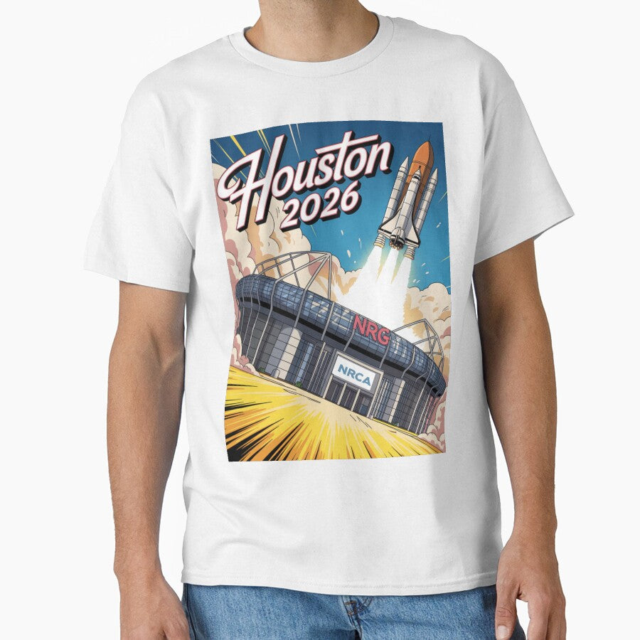 Houston 2026 Space Shuttle Football T-Shirt V17 by DarylWelsh2024