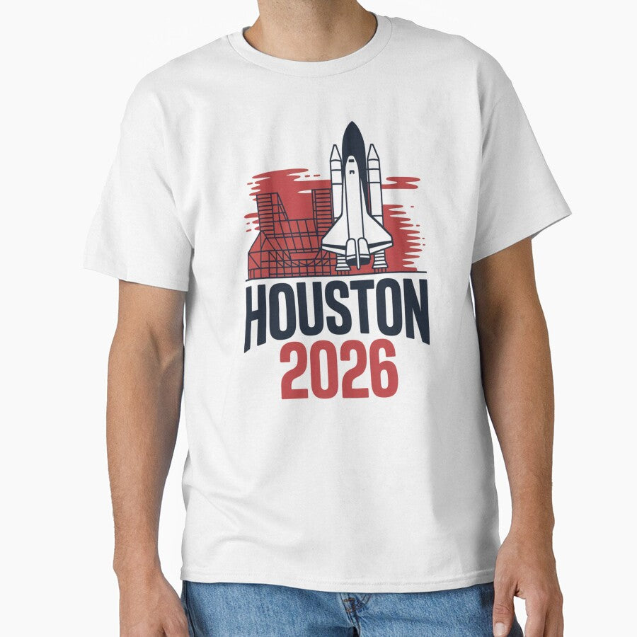 Houston 2026 Space Shuttle Football T-Shirt V7 by DarylWelsh2024