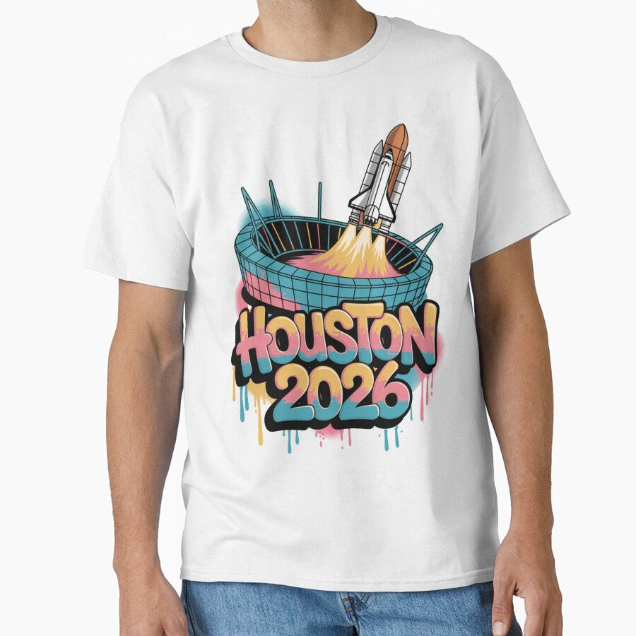 Houston 2026 Space Shuttle Football T-Shirt V4 by DarylWelsh2024