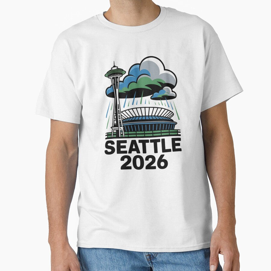 Seattle 2026  Space Needle Stadium Skyline T-Shirt V9 by DarylWelsh2024
