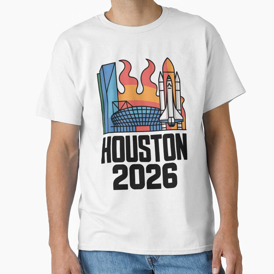 Houston 2026 Space Shuttle Football T-Shirt V6 by DarylWelsh2024