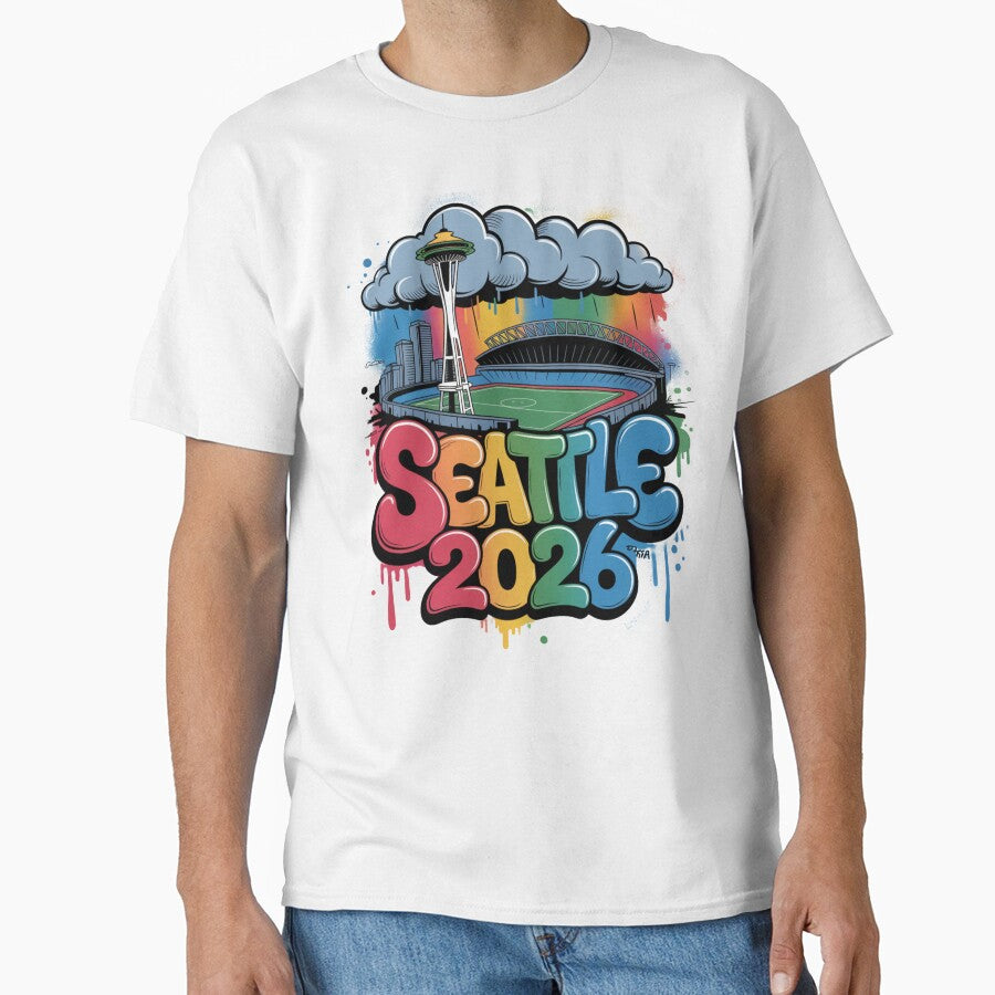 Seattle 2026  Space Needle Stadium Skyline T-Shirt V6 by DarylWelsh2024