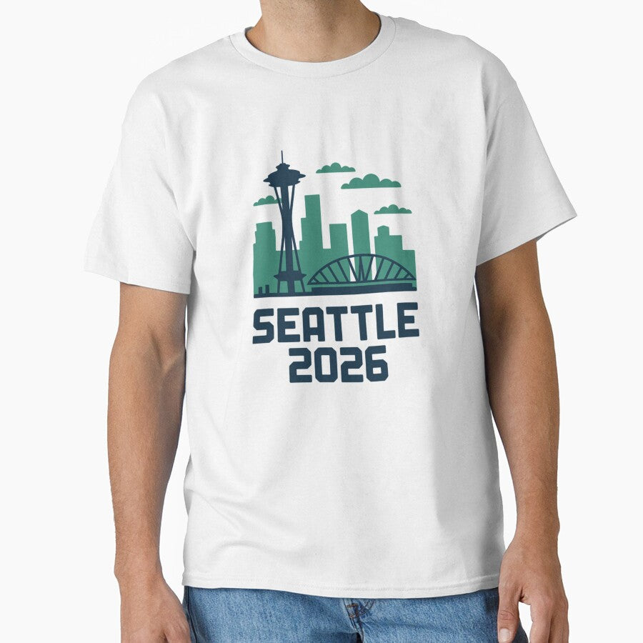 Seattle 2026  Space Needle Stadium Skyline T-Shirt V16 by DarylWelsh2024