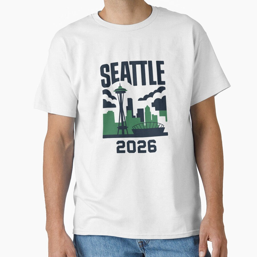 Seattle 2026  Space Needle Stadium Skyline T-Shirt V22 by DarylWelsh2024