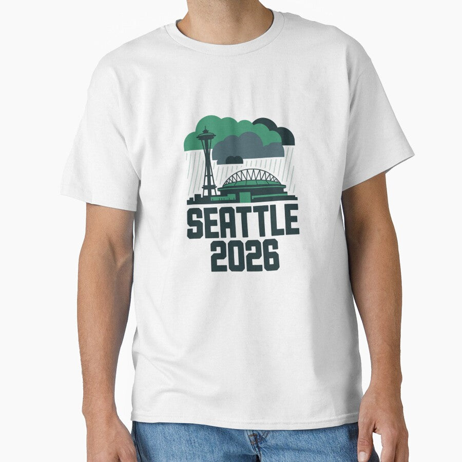Seattle 2026  Space Needle Stadium Skyline T-Shirt V12 by DarylWelsh2024