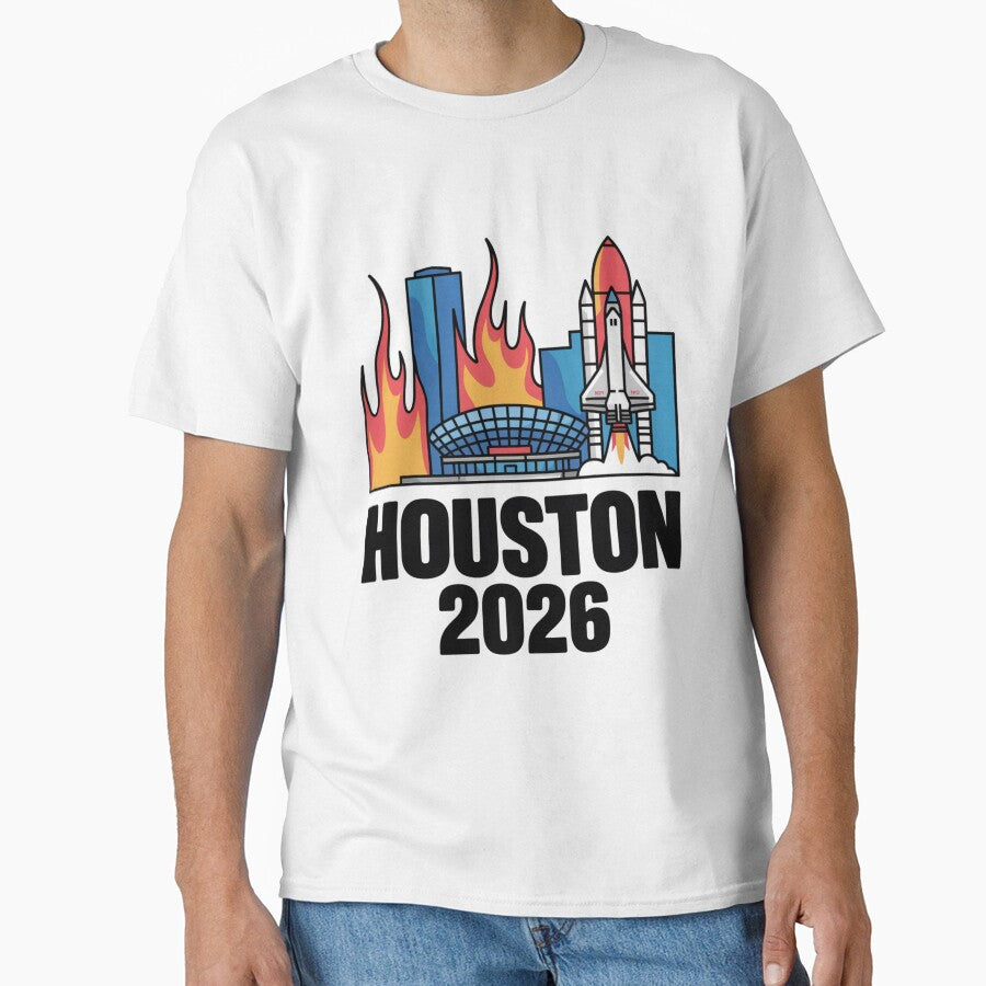 Houston 2026 Space Shuttle Football T-Shirt V9 by DarylWelsh2024